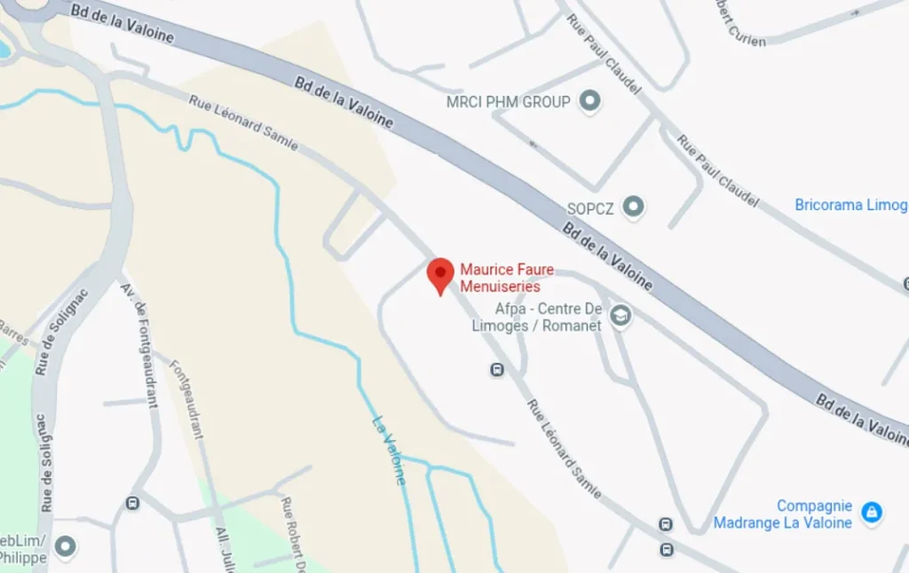 Carte avec une épingle qui donne l'emplacement Faure Menuiseries